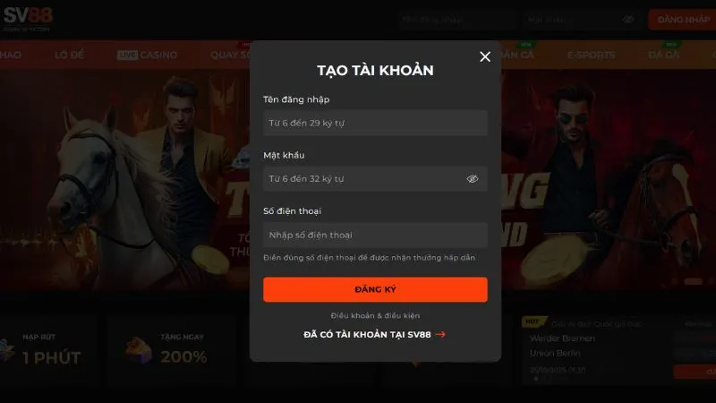 Cách thức mở tài khoản tại nhà cái SV88