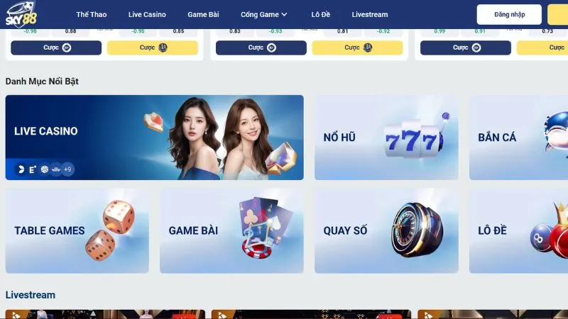 Menu trò chơi phong phú