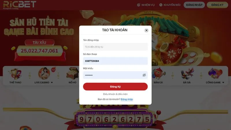 Hướng dẫn nhanh cách đăng ký tài khoản Ricbet cho thành viên mới