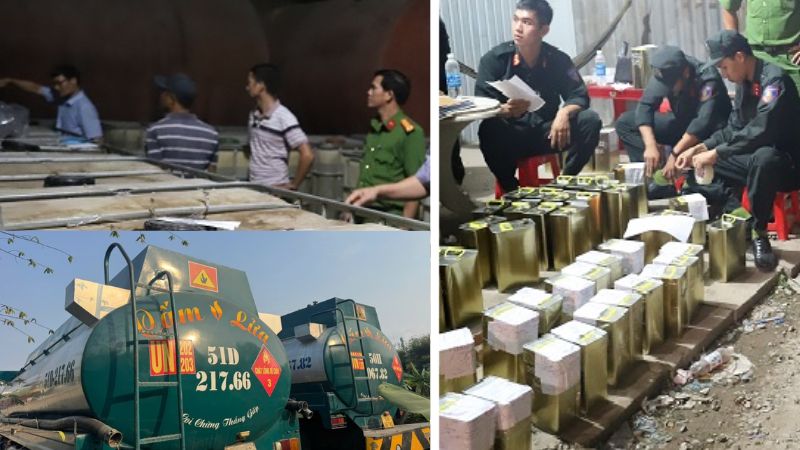 triệt phá đường dây sản xuất xăng RON A95 giả