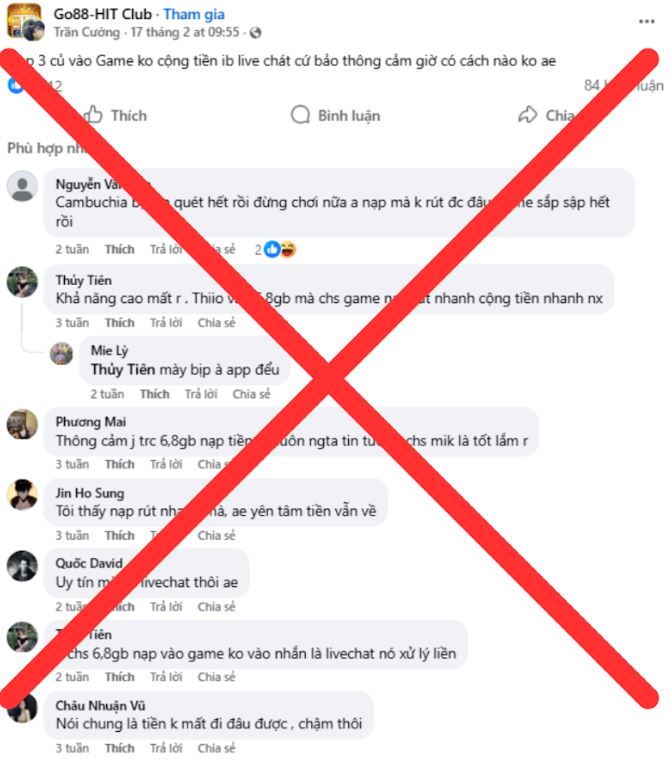 Các cổng game Sunwin, Hitclub, Go88 bị tài khoản ẩn danh tố cáo vô căn cứ