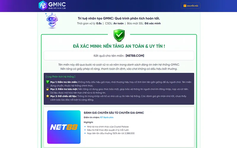 GMNC Scanner xác minh trang Net88.com uy tín, xanh chín