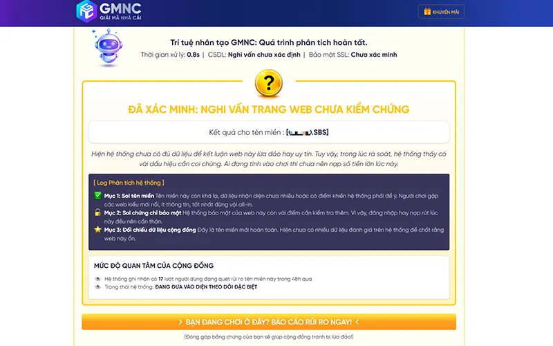 Trạng thái Vàng nhận diện trang cá cược nằm trong diện theo dõi