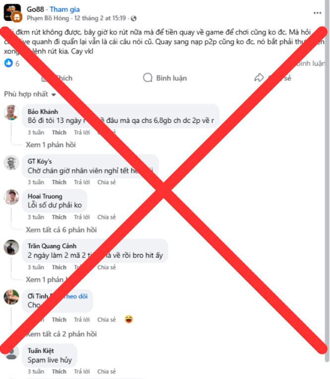 Đối tượng sử dụng ngôn ngữ gây cảm xúc mạnh để hạ thấp uy tín Go88