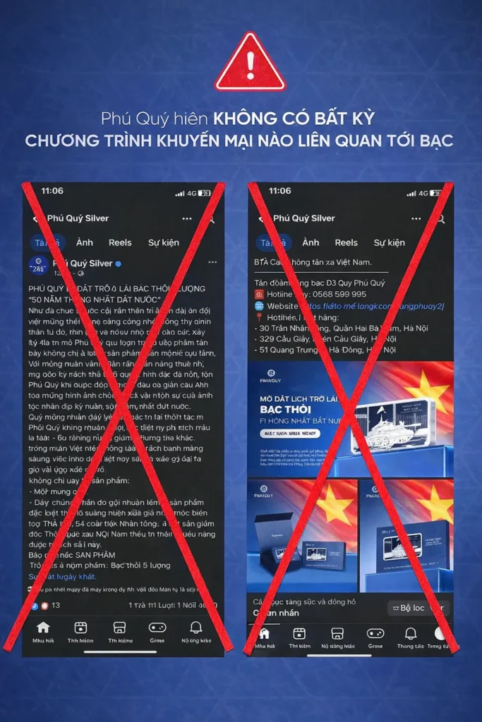 Xuất hiện các trang Facebook mạo danh Phú Quý Silver với ý đồ lừa đảo khách hàng
