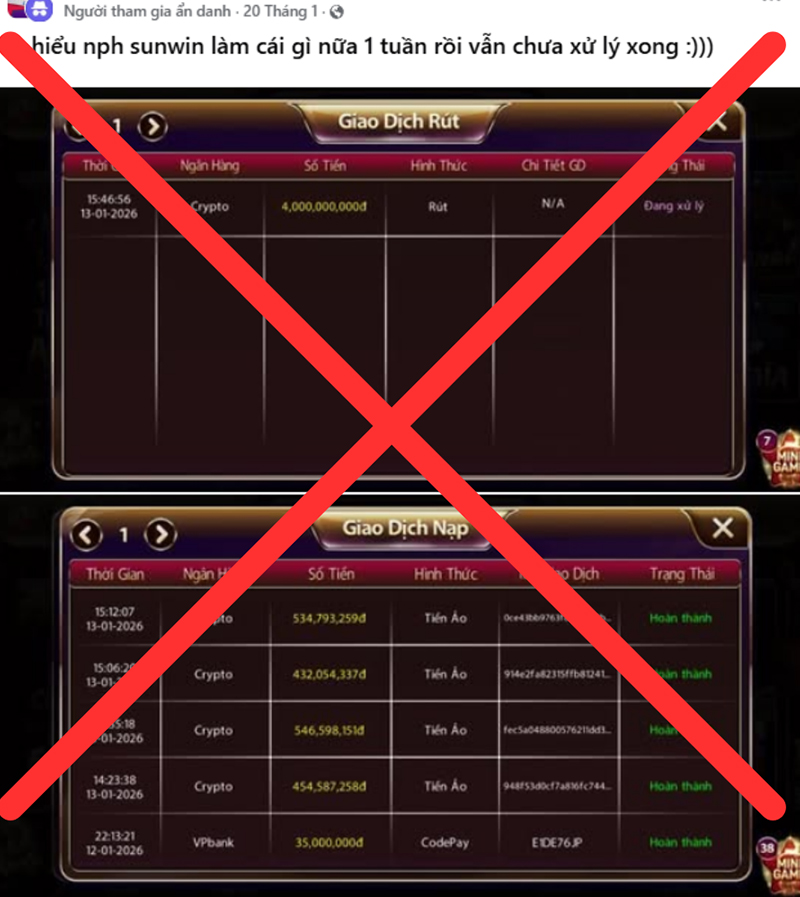 Ảnh lịch sử giao dịch số tiền lớn rất vô lý